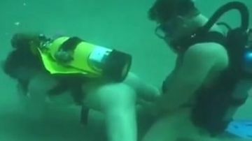 Doggy style fucking under water