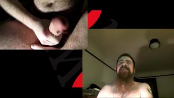 Bearded stud masturbating his thick cock