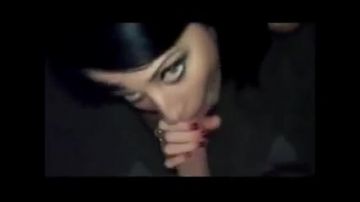 Black haired goes down on knees